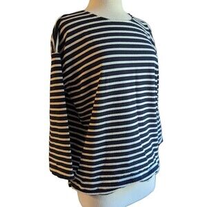 Everlane Women's Black & White Striped Zipper Shoulder 100% Cotton Top Size XL